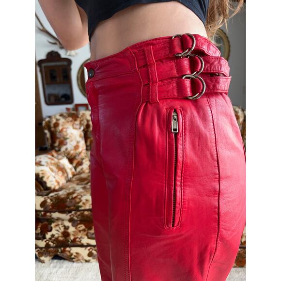 Vintage J. Park Collection Red Genuine Leather Pants - Picture 3 of 10